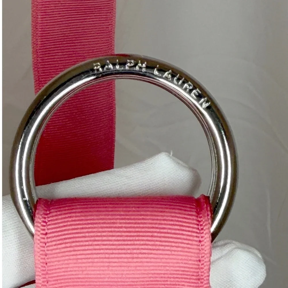 Ralph Lauren Pink Grosgrain D-Ring Belt Navy Pony Logo 49